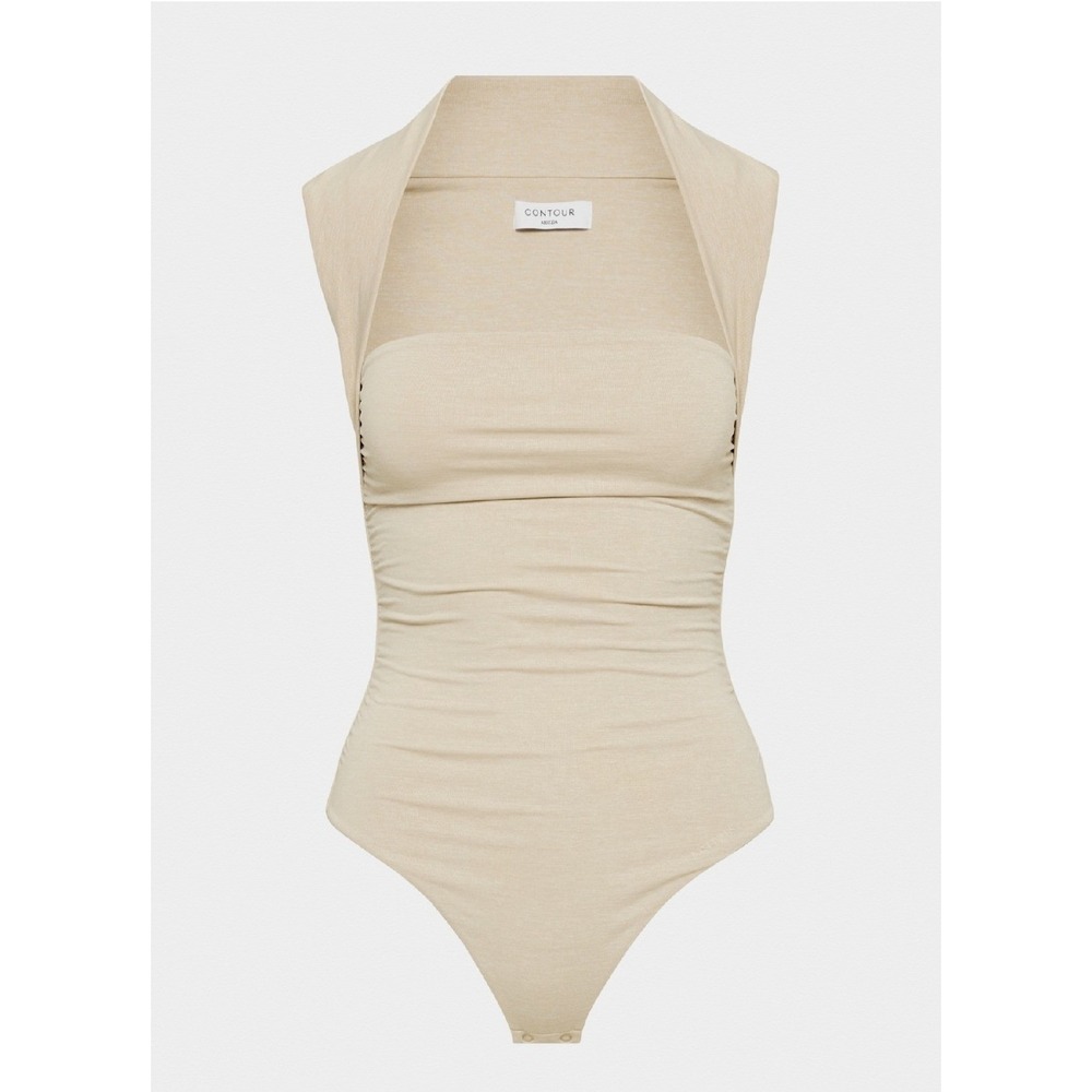 Aritzia Contour Square Neck Flourish Bodysuit Tan/Beige Sleeveless Small‎